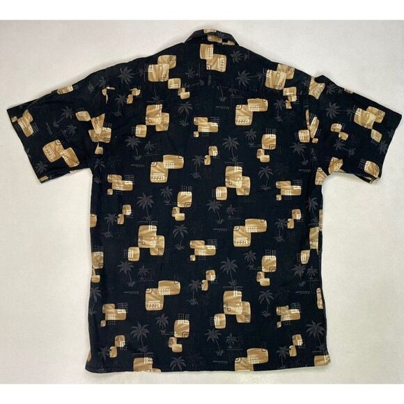 VINTAGE Pierre Cardin Hawaiian Shirt Men Medium Black Palm Trees Print - Picture 3 of 5